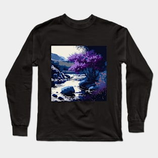 Duotone Purple and Blue River Scenery Long Sleeve T-Shirt